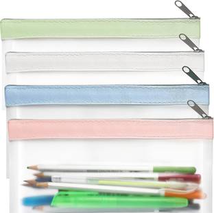 AccuPrints Pack of 4 Clear Pencil Pouches with Zipper| Size 8 x 4.25 inch Geometry Box
