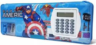 ZYNATY Inbuilt Calculator & Sharpner Avenger Art Plastic Pencil Box Geometry Box (Blue) Geometry Box