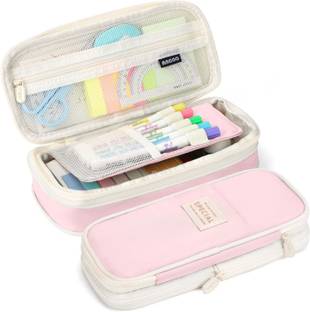 Shivom Pen Case large Capacity Pencil Pouch College Student solid Art Canvas Pencil Box Geometry Box