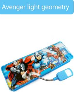 knob Magnetic Pencil Box with LED Lamp for kids Cartoon Art Pencil Box Geometry Box