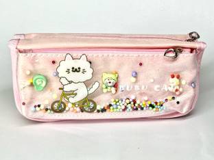 Mieka Kitty Theme Peachy Pink Pencil Pouch for Girls Geometry Box