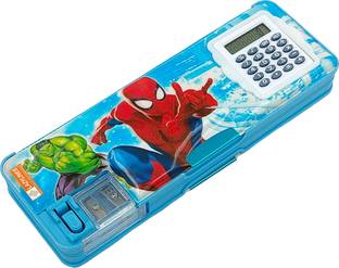 spartone Inbuilt Calculator & Sharpner Spider Man Art Plastic Pencil Box Geometry Box
