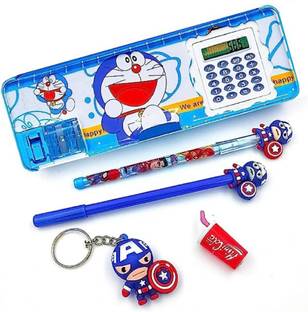 SANYA TRADERS BLUE DOR CALCULATOR GEOMETRY BOX COMBO OF 5 THINGS FOR SCHOOL KIDS Geometry Box