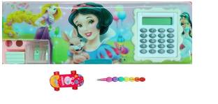 ABCD Fancy Barbie Doll Geometry Box For Girls & Kids With Calculator Cartoon printed Geometry Box