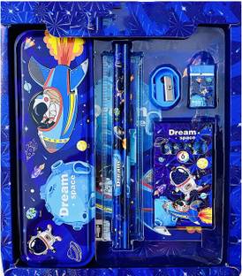 Potasa Trendy Dream Space Theme gift Kit for Kids - Stationery Box Pencil case Eraser Geometry Box