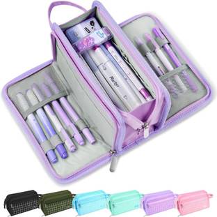 ON GATE Large Pencil Case, Big Capacity Pencil Pouch Pen Bag with 3 Compartment Geometry Box