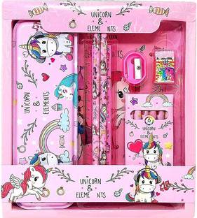 गुरमुख Plastic Polycarbonate Unicorn Stationary Set / Pencil Scale Sharpener Cryon Kit ज्योमेट्री बॉक्स