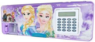 ALLIHOR Pencil Box with Clculator & Dual Sharpener|Big Size(Elsa Frozen Princess Purple) Geometry Box