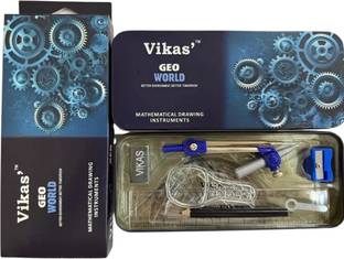 Vikas Geo World Geometry Box | 2-in-1 Compass | Magnifying Glass | Student Kit Geometry Box