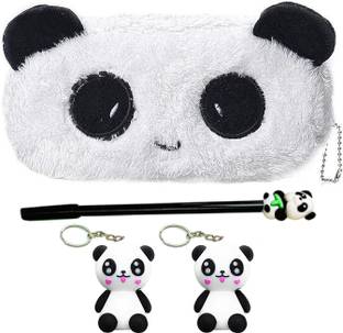 rza (Panda Pouch Combo with,1 Pen and 2 Panda Key Chain (Pack of 4) Geometry Box