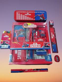 Poal Spiderman Print Pencil Box Combo With Crayons/Pencil Box For Boys & Girls Geometry Box