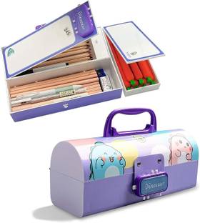 HEZKOL Compass Box with Suitcase Style Password Lock Pencil Case Cartoon Printed Geometry Box