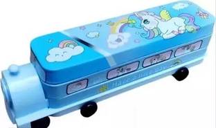 Tennessine Unicorn Train Shape Pencil Box With Movable Wheels & Sharpener | Geometry Box