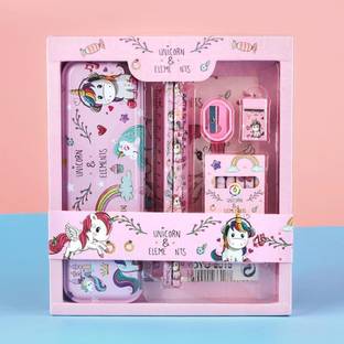 शिवोम Unicorn Stationery Gift Set Girls, Eraser,Sharpener,Compass,Ruler,Pencil,Crayon ज्योमेट्री बॉक्स