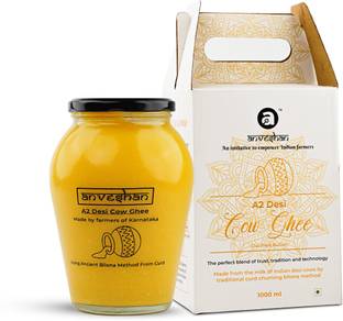 Anveshan A2 Ghee Made From Desi Cow Milk by Traditional Hand Churning Bilona Method Ghee Glass Bottle