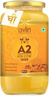 Ovlin A2 Cow Ghee Desi Organic Pure Nutrient Rich Ghee Made With Traditional Bilona Ghee Glass Bottle