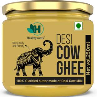 Healthy Roots 100% Pure A2 Pure Desi Ghee 250ml Traditional Bilona Method Ghee Mason Jar