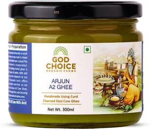 God Choice Organic Farms Ayurvedic Arjun A2 Desi Cow Ghee 300 ML from Bilona Method | Desi Cow Ghee Ghee Glass Bottle