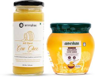Anveshan Combo Pack of A2 Desi Cow Ghee - 500ml and 250ml Mason Jar