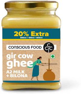 Conscious Food A2 Gir Cow Ghee 600ml with Pure A2 Milk - Traditional Bilona Ghee Ghee Mason Jar