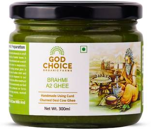 God Choice Organic Farms Ayurvedic Brahmi A2 Desi Cow Ghee 300 ML from Bilona Method | Desi Cow Ghee Ghee Glass Bottle
