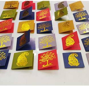 Satyam Kraft paper Small Traditional Print Multipurpose Gift Tag/Card/Lable for Crafts/Wedding Favor/Party/Birthday/Return Gift/Special Occasions (Pack fo 20) LBH(cms)=6.5X0.2X6.5 (Mix design tags, 20) marriage, floral, ambi, festive paper Gift Wrapper