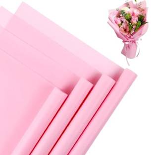 Saksham Pink Solid Korean Wrapping, Matte Waterproof, Perfect for Bouquets | 3 Free Bows Cellophane, 60 Microns 58cm x 58cm Gift Wrapper