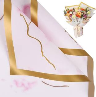 KTrading 10pc Waterproof Flower Bouquet Golden Border Packaging Plastic Gift Wrapper
