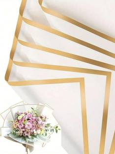 manrish 5 Pcs Golden Border Line Flower Wrapping Paper waterproof korean paper PLAIN Plastic Gift Wrapper