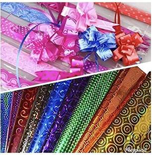 Nippy GIFT PACKING WRAPPER 25 SHEET(5COL. X 5EACH)WITH FREE 20 BOWSAND 50 GIFT STICKER NO CHARACTER BOPP WRAPPER, PAPER STICKER, PLASTIC BOWS FLOWER Gift Wrapper
