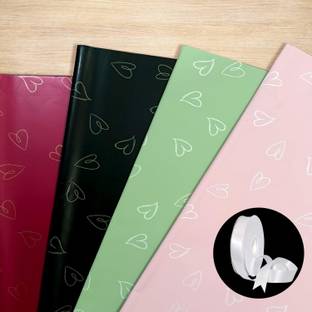 specialyou.in Heart Wrapping Sheets for gift packaging, none Wrapping Paper for Gift Packing with White Ribbon- Pack of 5 Gift Wrapper