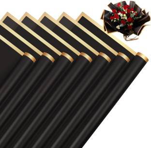 Brijsun Golden Border Line Korean Flower Wrapping Paper For Bouquet,Gift Wrap,DIY(Black) Flower Plastic Gift Wrapper