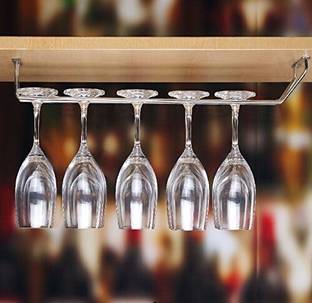 Plantex Wine Glass Rack/Holder Upside Down Glass Hanging Organizer for Pubs/Kitchen/Bars - (Single Line - Large) Stainless Steel Wine Rack