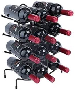 Indian Decor 12 Bottle 4 Tier Wine Rack, Wine Bottle Holder Free Standing Iron Glass Holder