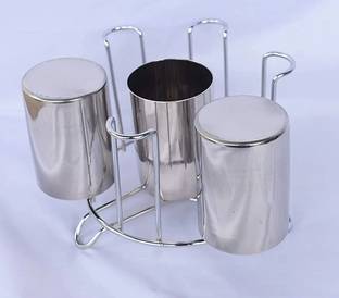 Frap Stainless Steel Glass and Spoon Organiser /Glass Stand/Glass Holder for Kitchen Dining Table(6 Glass Stand) Stainless Steel Glass Holder