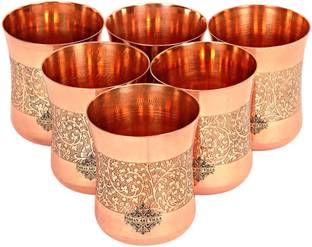 इंडियानार्टविला Copper Set of 6 Floral Design Glasses ग्लास