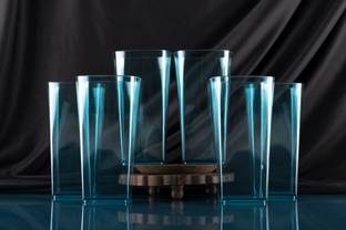 Sentricus (Pack of 6) SQUARE Shape Plastic UNBREAKABLE Water Glasses Sky Blue Set of 6 Glass Set Water/Juice Glass