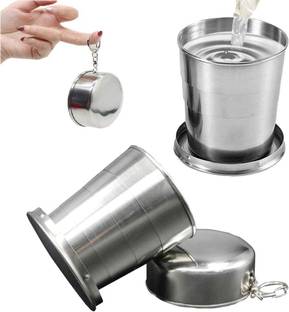 Akhuratha Stainless Steel Folding Glass with Lid Expandable Reusable for Travel Glass Water/Juice Glass
