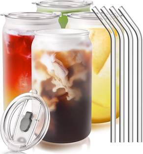 Avastro (Pack of 2) Transparent Drinking Coffee Glass Cup with Straws Wine Milk Beer Cola Juice Cold Glass Cocktail Glass