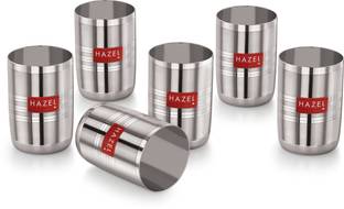 HAZEL (Pack of 6) Stainless Steel Glasses for Water Unbreakable with Glossy Finish Dishwasher Safe Glass Water/Juice Glass