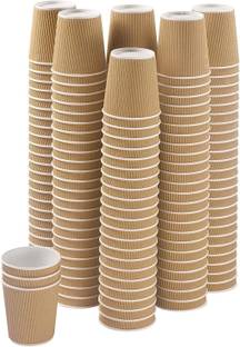 Eos (Pack of 50) 50 X 225ml Disposable Kraft Paper Cups for Hot and Cold Drinks, Triple Walled Ripple Cups for Coffee, Tea and Other Drinks Hot and Cold Disposable Tableware Glass Set Water/Juice Glass