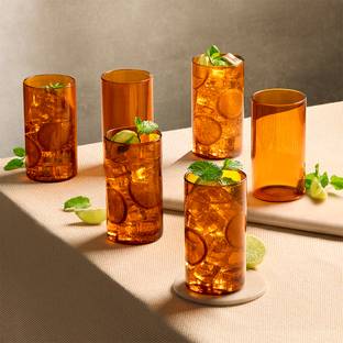 BOROSIL (Pack of 6) Vision Amber 350ml 6pc Set Drinking Glass, Microwave & Dishwasher Safe Glass Set Water/Juice Glass