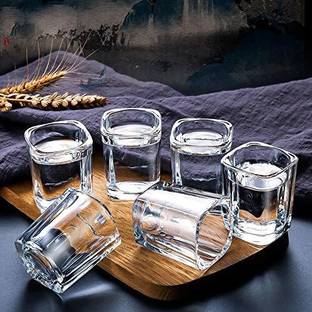 TINSUHG (Pack of 6) Fancy Design Crystal Clear Heavy Base Square Shot Glass for Vodka Glass Set Whisky Glass