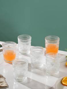 Nestasia (Pack of 6) Embossed Water Glass Set of 6 250ml Glass Set Water/Juice Glass