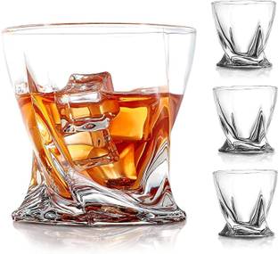OWCS (Pack of 3) Twist Designed Premium Crystal Glasses (pack of3,350ML) Glass Set Whisky Glass