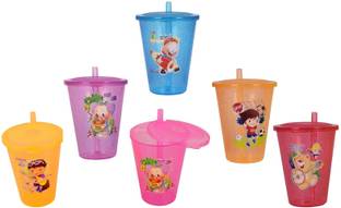 Bluzap (Pack of 6) Cartoon Printed Straw with Sipper-012 Glass Water/Juice Glass