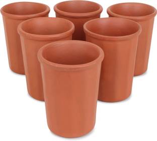 KSI (Pack of 6) Handmade Clay Glasses for Drinking Water, Milk, Juice, Tea, Coffee, Lassi (Brown) - Set of 6 Pieces Glass Set Water/Juice Glass