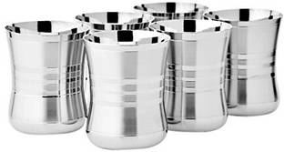 GESTIONE (Pack of 6) Stainless Steel Tumbler Drinking Glasses Set Of 6 Mirror Finish Glass Set Water/Juice Glass