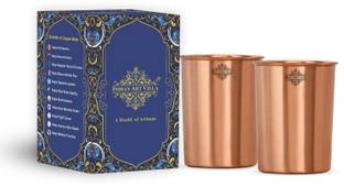 IndianArtVilla (Pack of 2) Set of 2,Copper Plain Lacquer Coated each Glass Set Water/Juice Glass