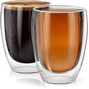 Birud (Pack of 2) Double Wall Glass Light Weight Coffee Cups, Insulated Mugs, Tea | Transparent Glass Set Water/Juice Glass